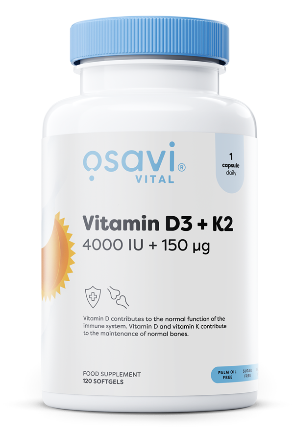 Osavi - Vitamin D3 + K2, 4000 IE + 150 µg + 120 bløde gelkapsler