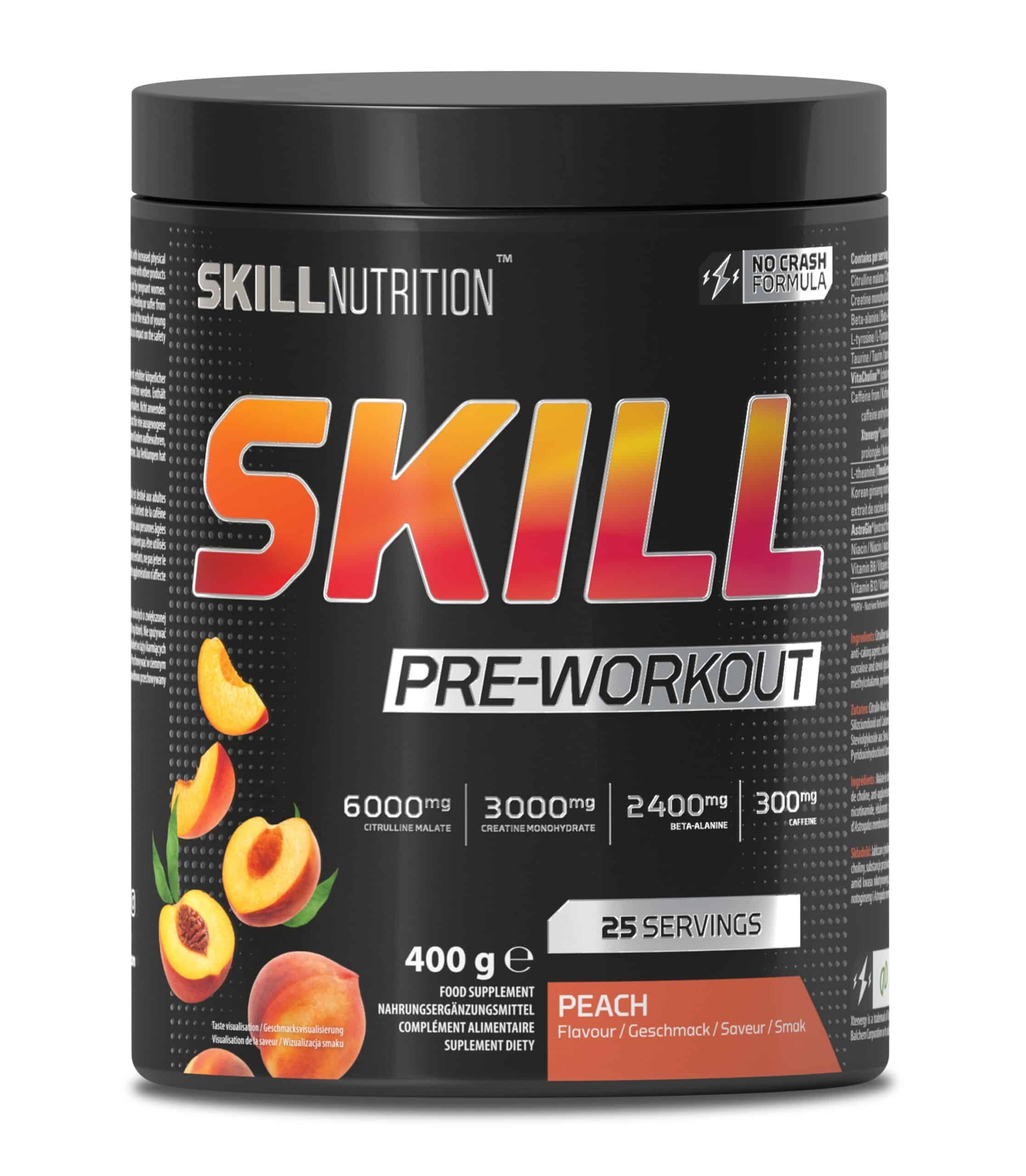 Skill Nutrition - Forudtræningskosttilskud - fersken-smag + 400g