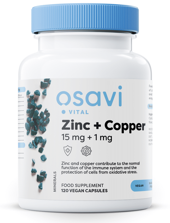 Osavi - zink + kobber 15 mg + 1 mg + 120 veganske kapsler