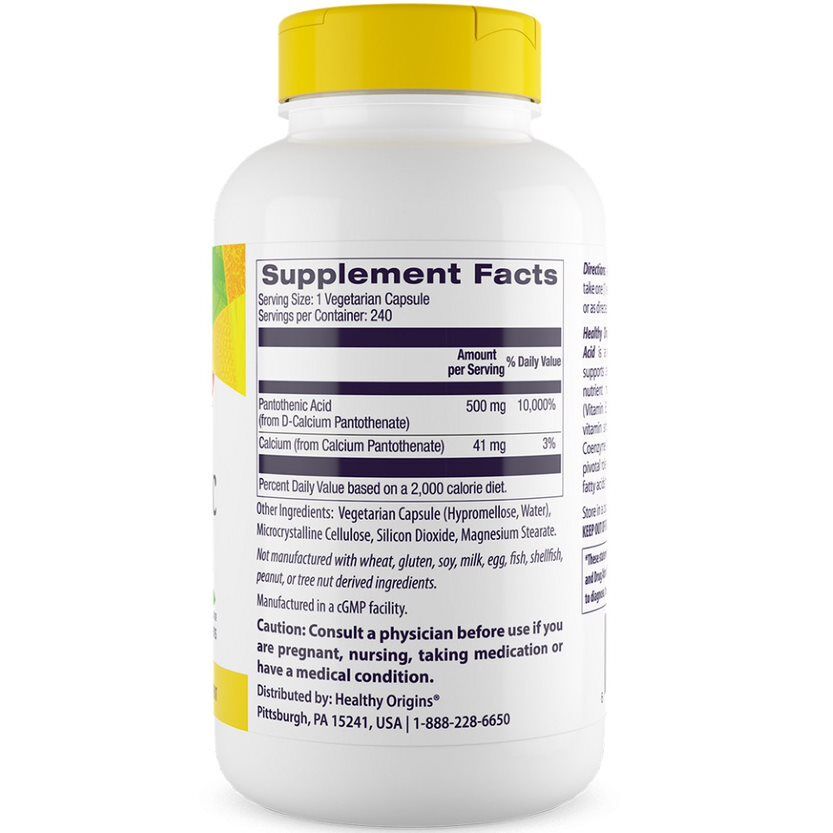 Healthy Origins Pantothenic Acid 500mg 240 Veg. capsules - Billede 3