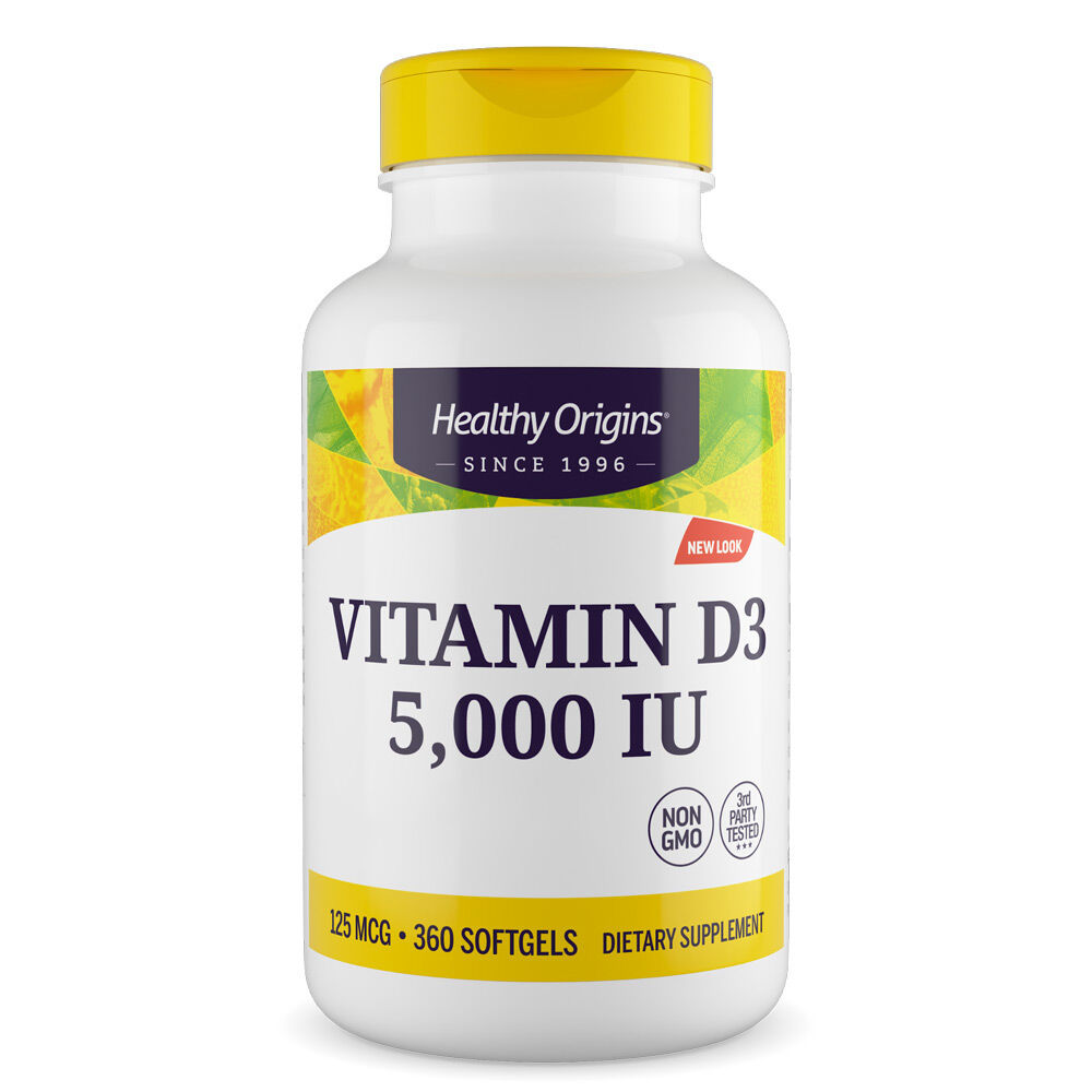 Healthy Origins Vitamin D3 5 000 IE 360 bløde kapsler - Viking Supplements