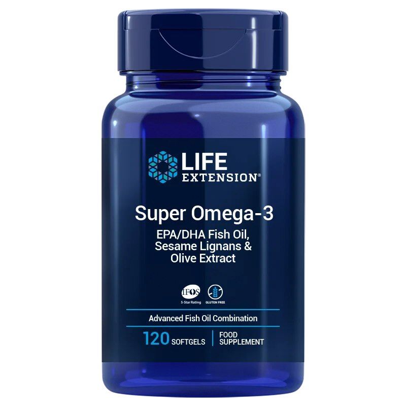 LIFE EXTENSION Super Omega-3 EPA/DHA med sesamlignaner og olivenekstrakt – EU-version (120 mavebeskyttede kapsler) – Viking Supplements