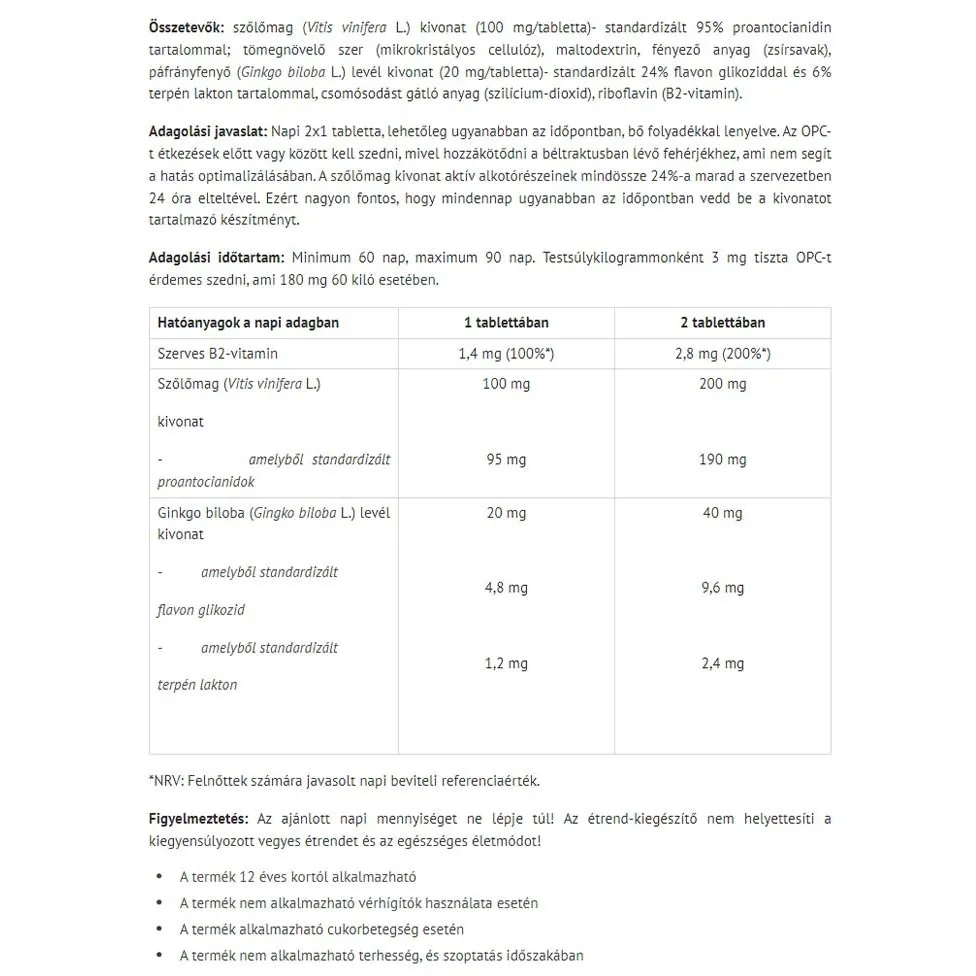 Natur Tanya Szerves Szőlőmag És Ginko Biloba (70 Tablets) - Billede 2