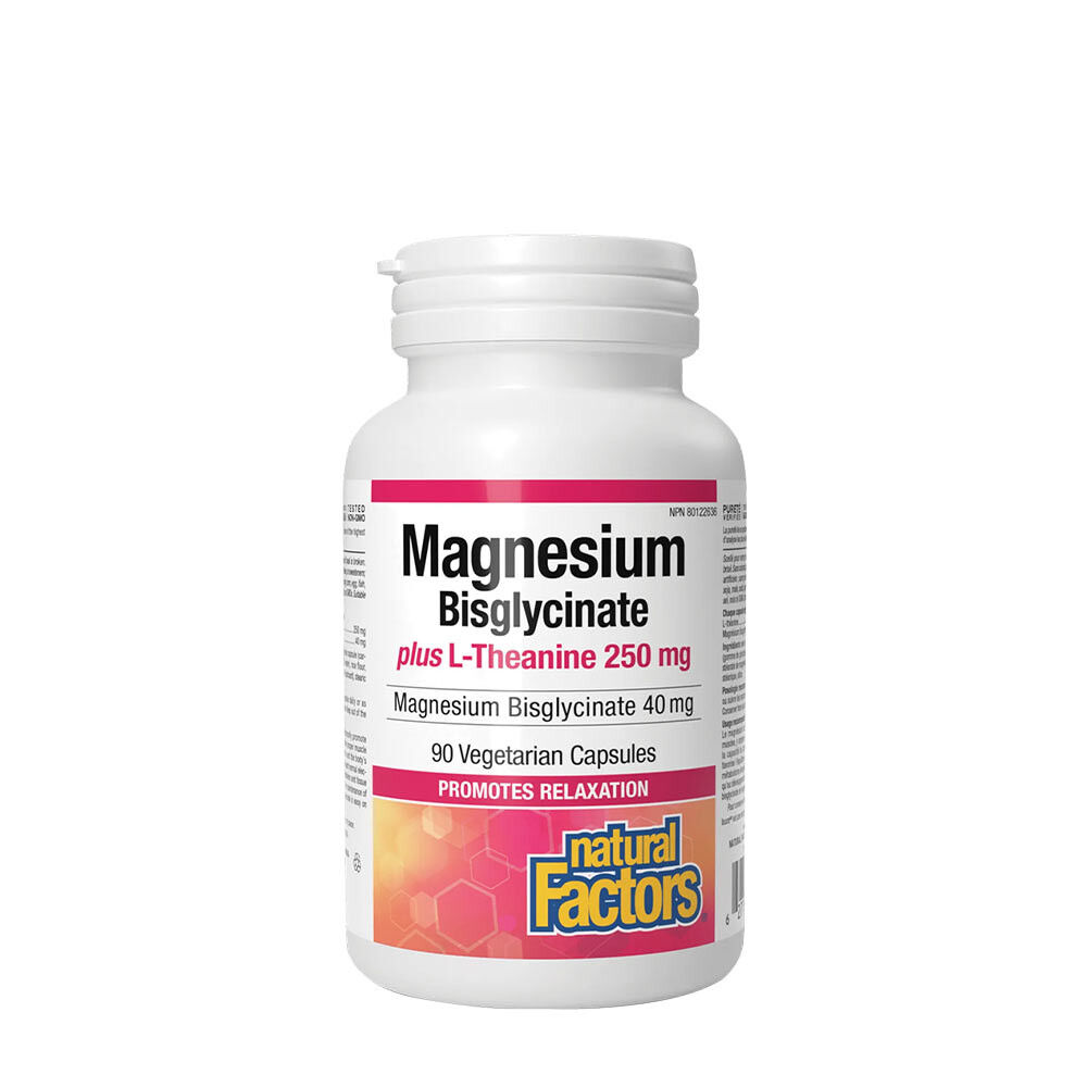 Natural Factors Magnesiumbisglycinat 100 plus L-theanin 250 mg (90 kapsler) - Viking Supplements
