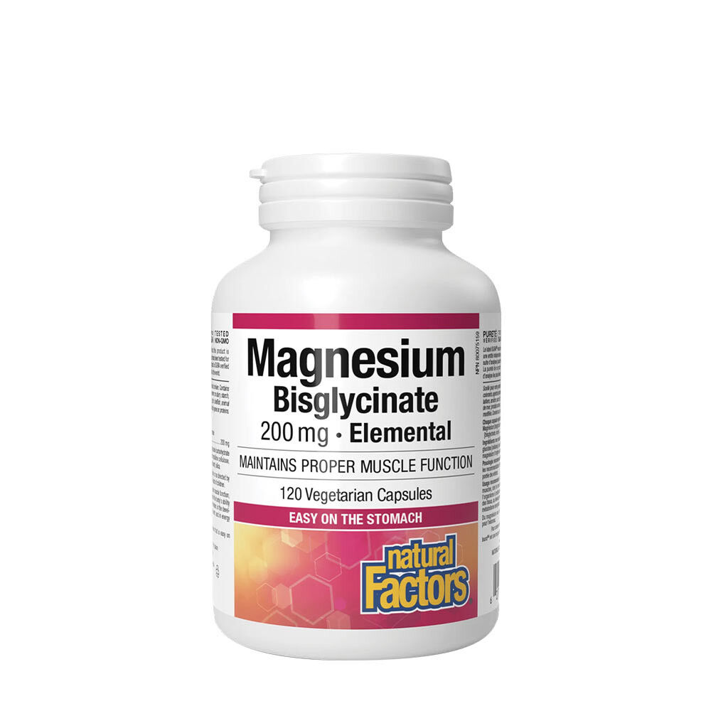 Natural Factors Magnesiumbisglycinat, rent, 200 mg (120 kapsler) - Viking Supplements