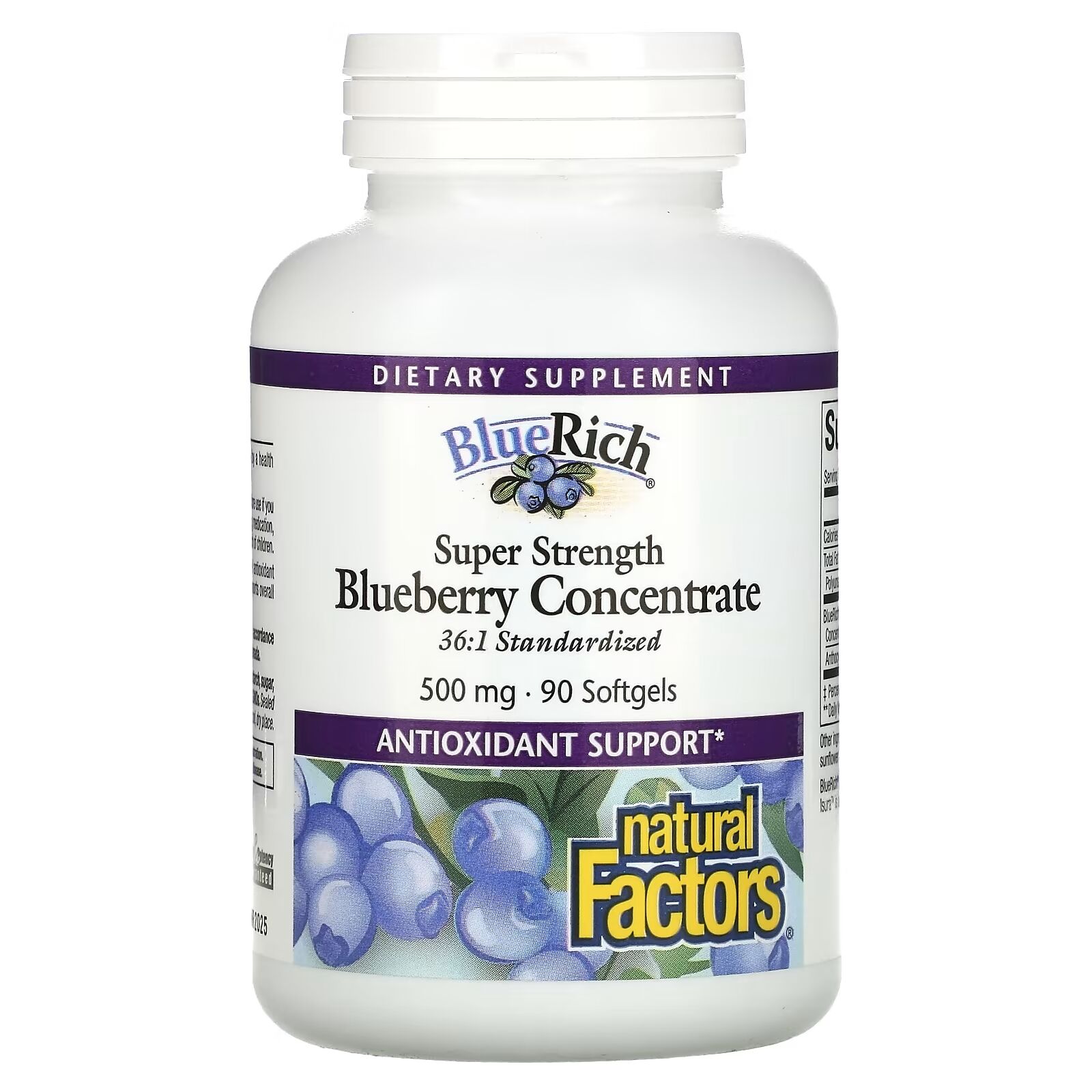 Natural Factors Super Strength Blåbærkoncentrat 500 mg, 90 bløde kapsler - Viking Supplements