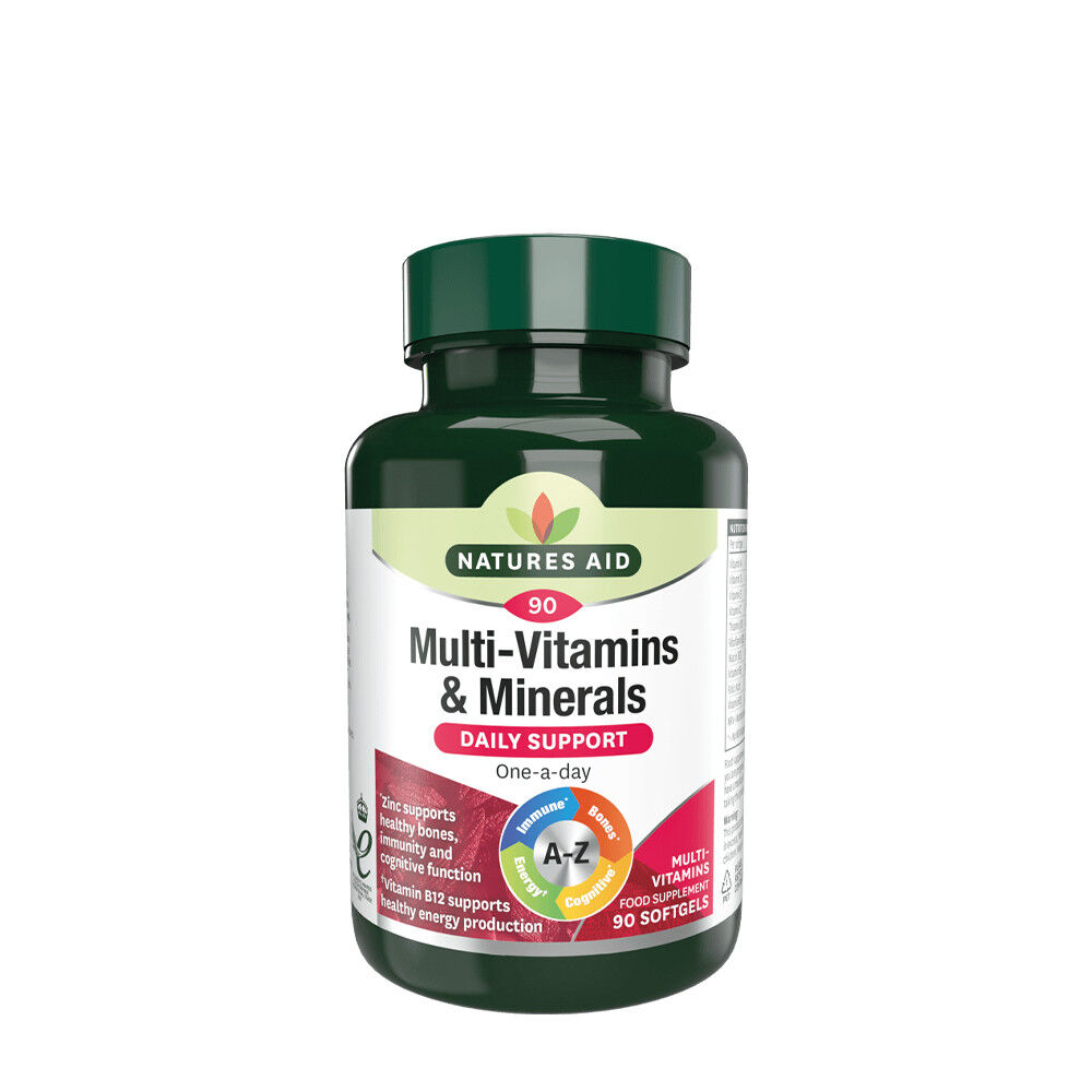 Natures Aid Multivitaminer og mineraler (med jern) (90 bløde kapsler) - Viking Supplements