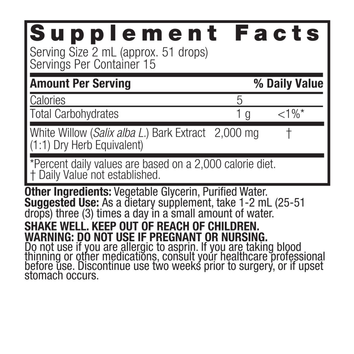 Nature's Answer White Willow 2000mg Alcohol-Free 30ml - Billede 4