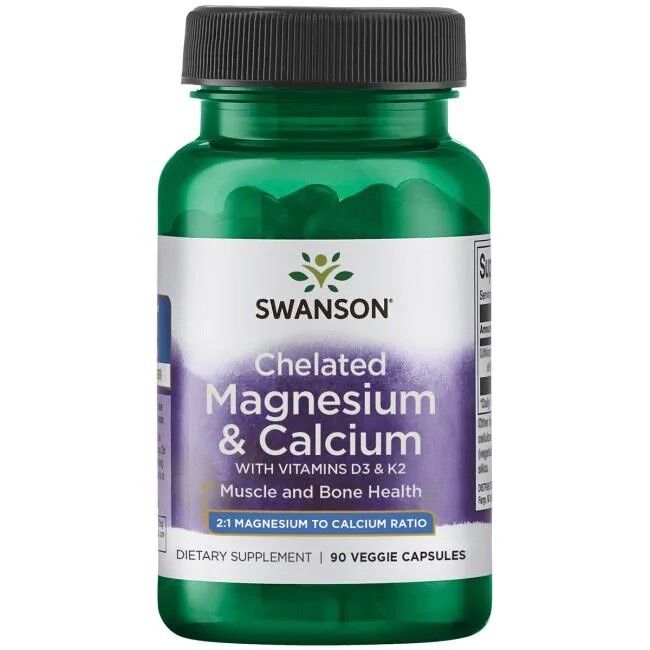 SWANSON Albion Magnesium- og calciumchelat med D-3 og K-2 - Viking Supplements