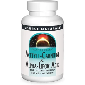 Source Naturals Acetyl-L-karnitin og alfa-liposyre 650 mg, 60 vegetabilske tabletter – Viking Supplements