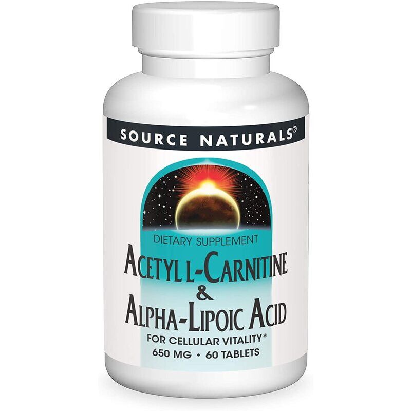Source Naturals Acetyl-L-karnitin og alfa-liposyre 650 mg, 60 vegetabilske tabletter – Viking Supplements
