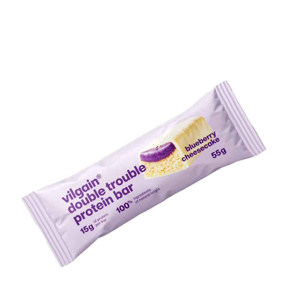 Vilgain Double Trouble Proteinbar Blåbær-cheesecake (55 g) - Viking Supplements
