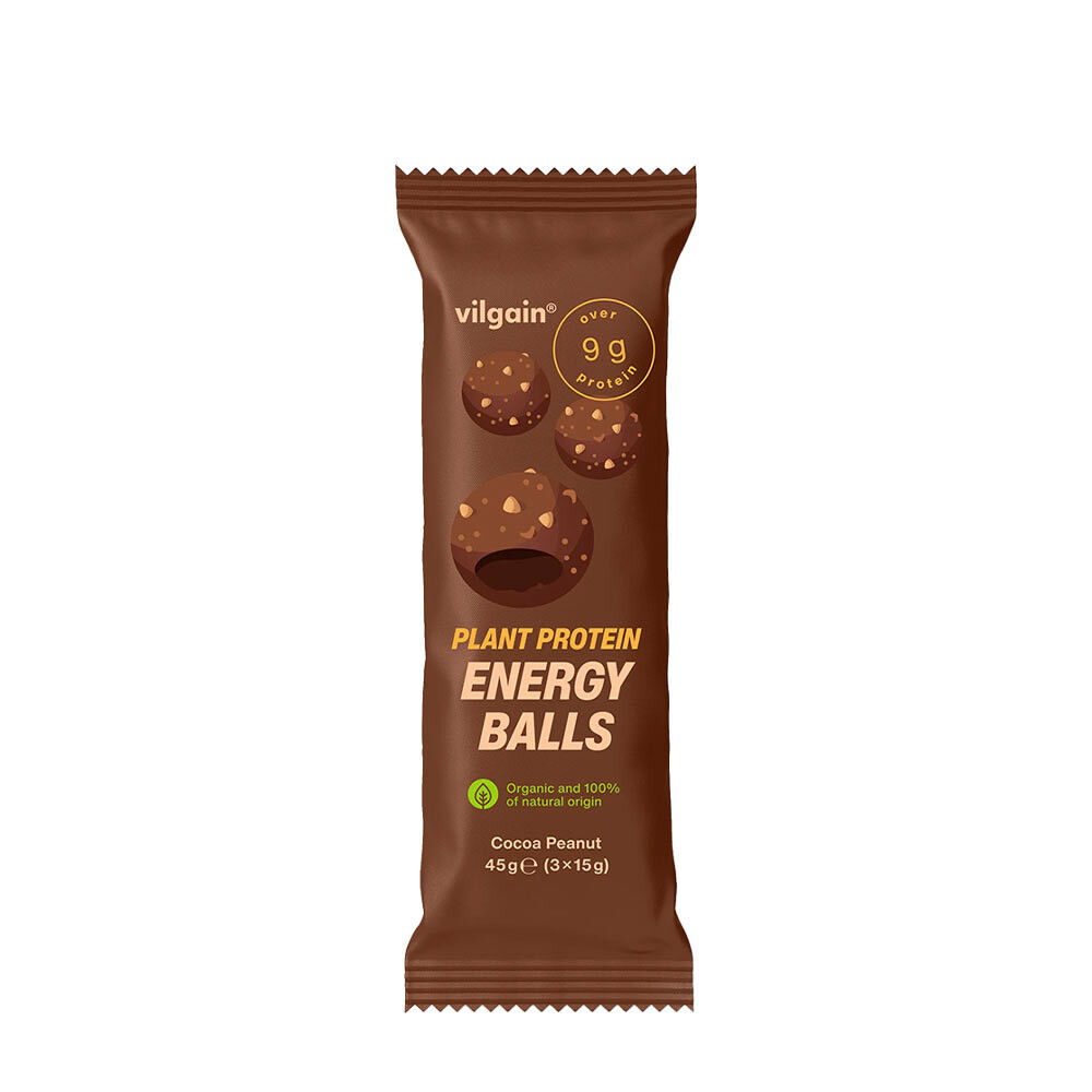 Vilgain Plant Protein Energy Balls BIO Kakao-jordnød (45 g) - Viking Supplements